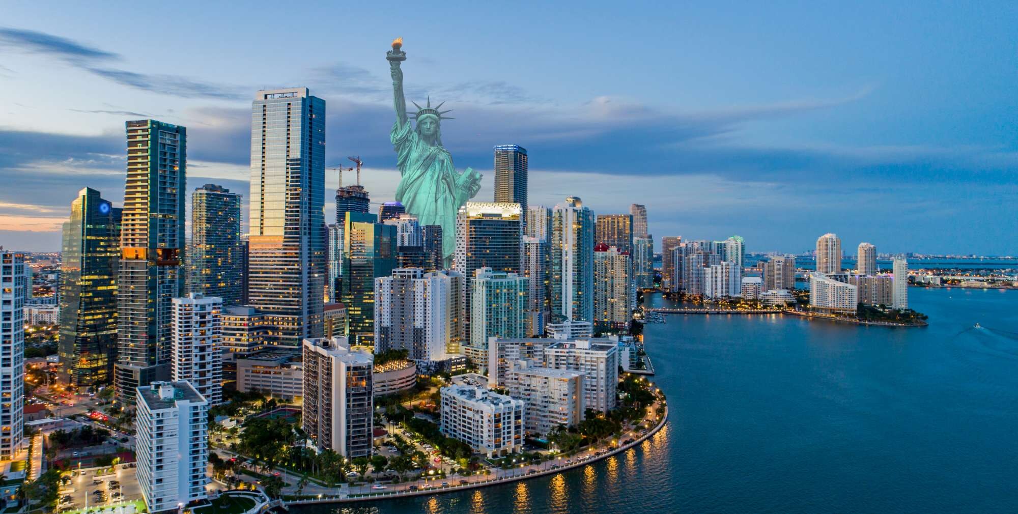 The Statue of Liberty Elevating the Miami Florida skyline