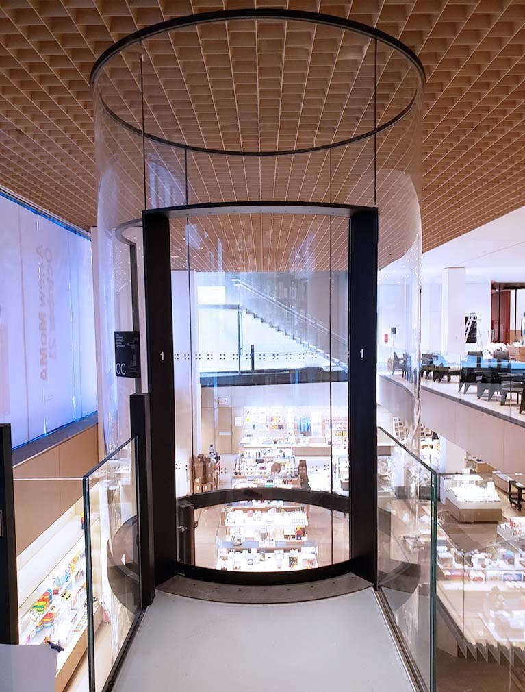 Liberty Elevator created this round glass elevator for MOMA's 2019 expansion