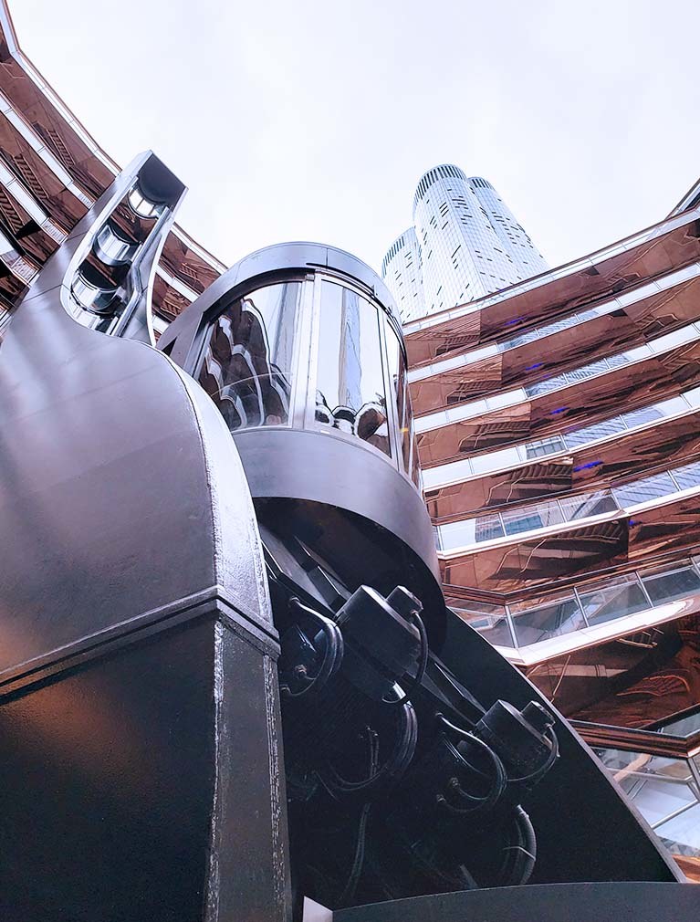 The Vessel at Hudson Yards elevator cab undulates as it ascends the varied structure